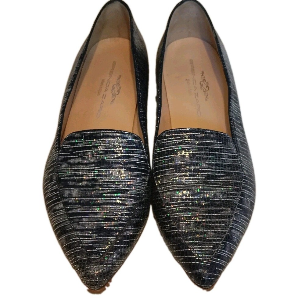 Brenda Zaro Spain Leather Pointed Toe Loafer Flats Shimmer Metallic Blue 6.5 - Picture 1 of 10